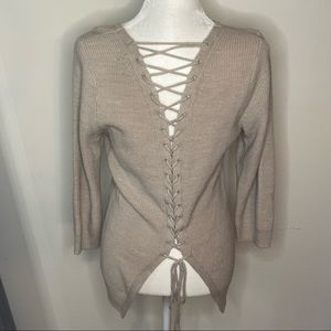 Tan Sweater with lace up back - small